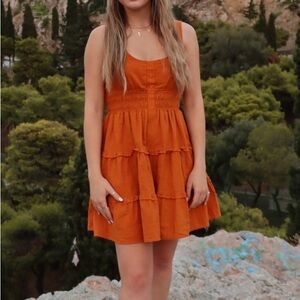 Urban Outfitters Hailey Tiered Mini Dress | Orange Ruffled Tiered Sundress